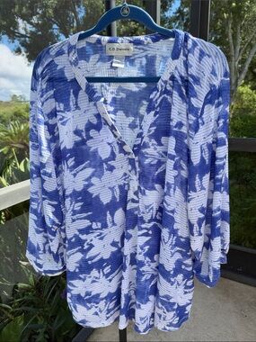C.D. Daniels Blue Floral V-Neck Tunic